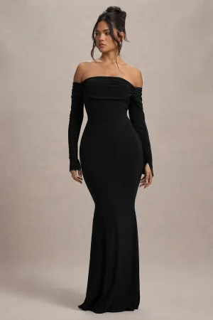 Amaia | Black Bardot Long-Sleeve Maxi Dress Club L London