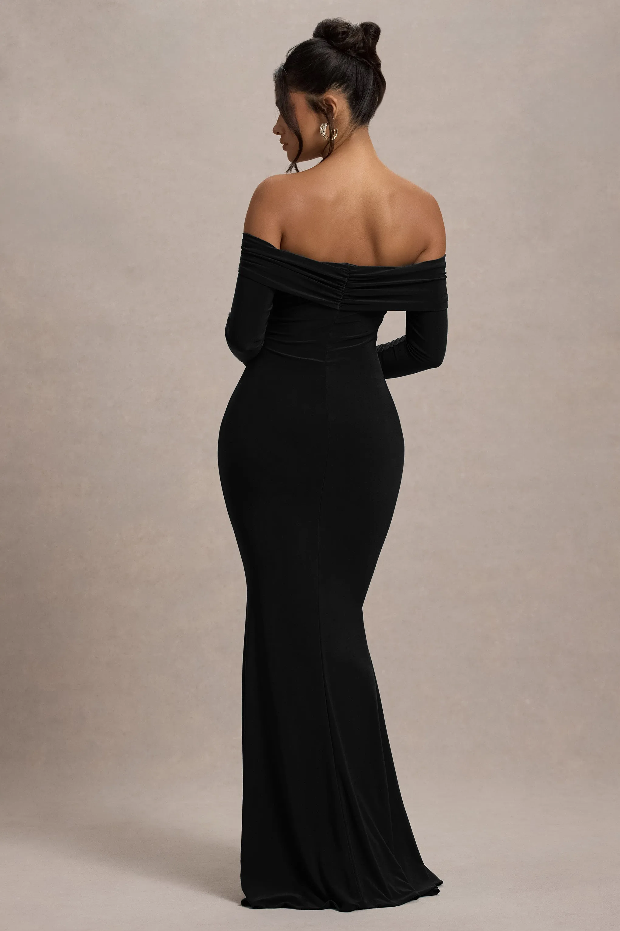 Amaia | Black Bardot Long-Sleeve Maxi Dress Club L London