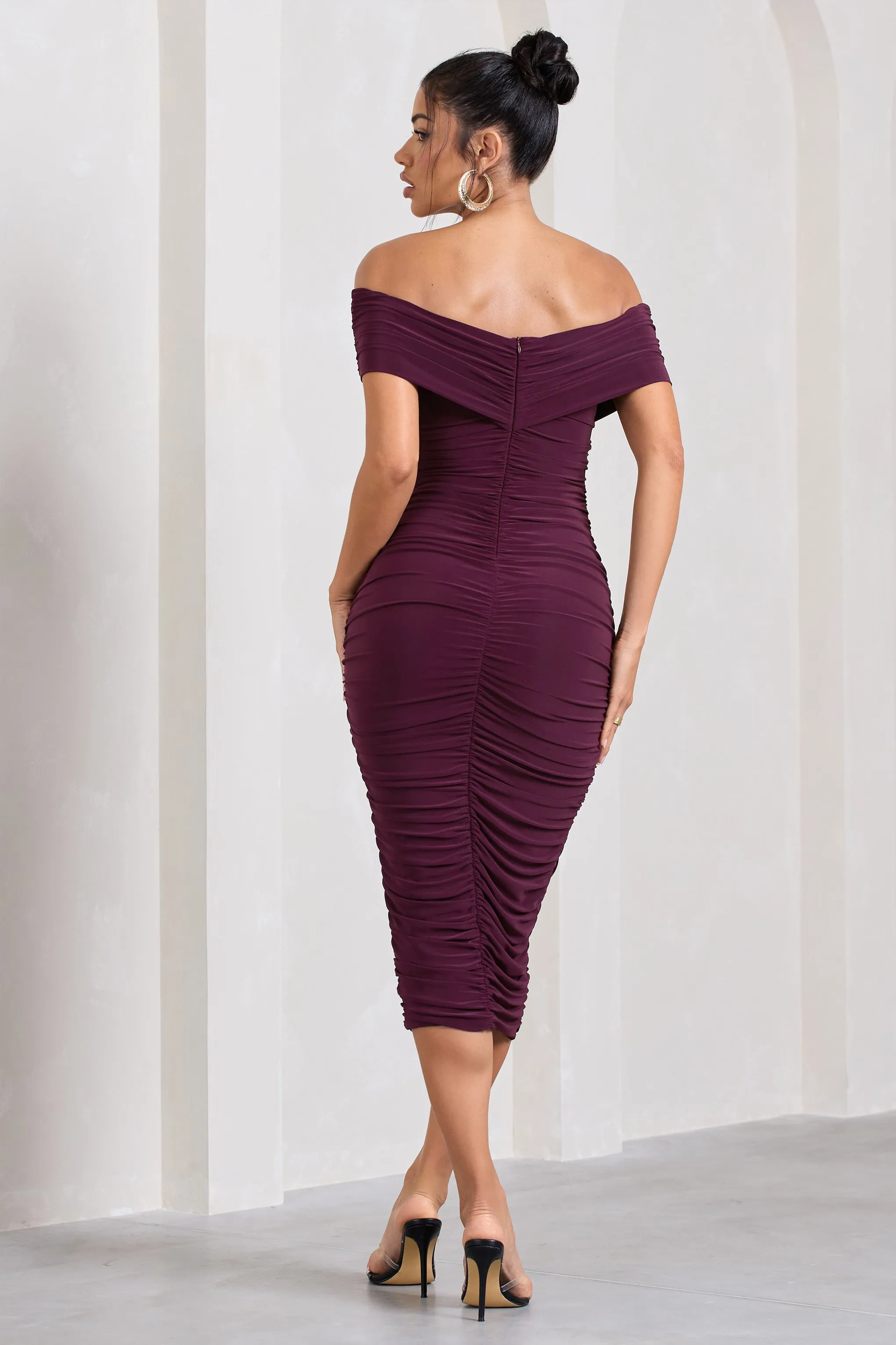 Amanda | Cherry Twisted Wrap Bardot Midi Dress Club L London