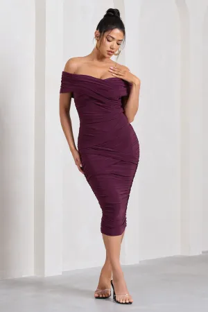 Amanda | Cherry Twisted Wrap Bardot Midi Dress Club L London