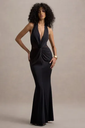 Amazonie | Black Plunge-Neck Twisted Maxi Dress With Mesh Panels Club L London