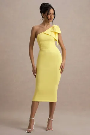 Ambretta | Lemon One-Shoulder Midi Dress With Bow Club L London
