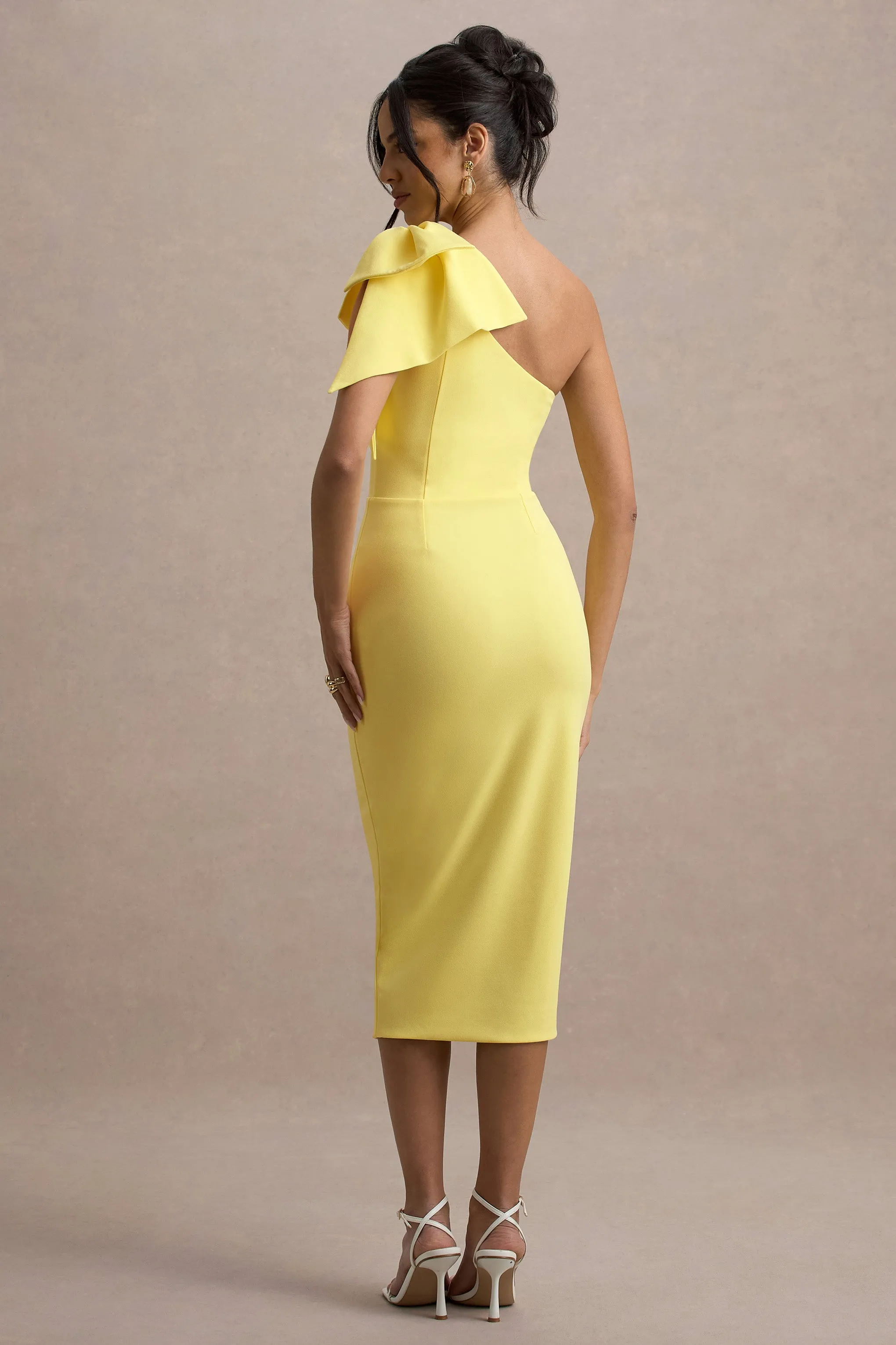 Ambretta | Lemon One-Shoulder Midi Dress With Bow Club L London