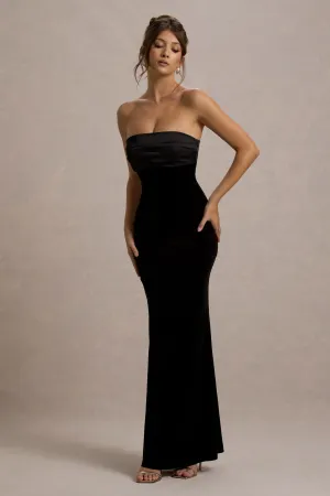 Ambrosi | Black Velvet Bandeau Maxi Dress Club L London