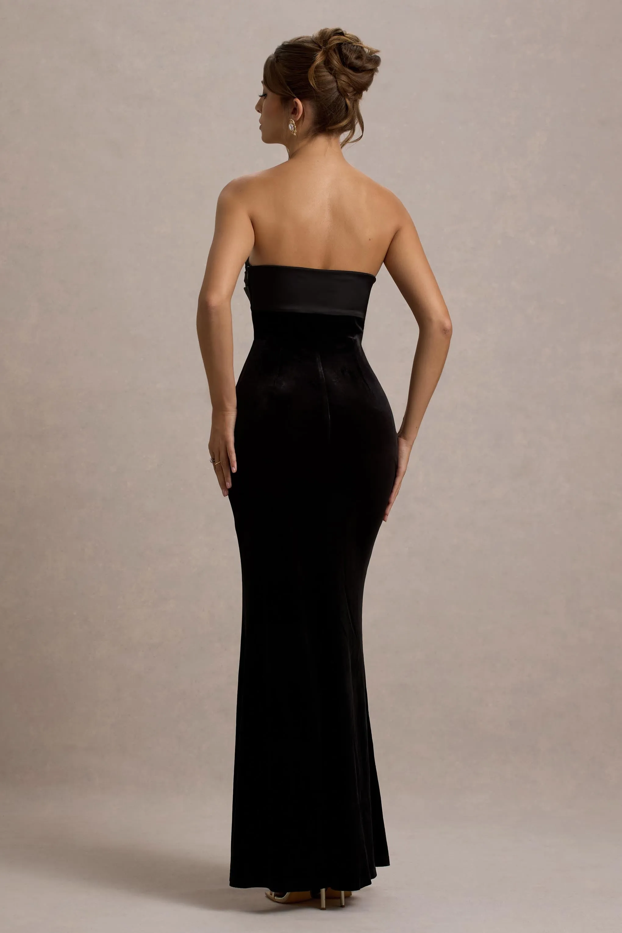 Ambrosi | Black Velvet Bandeau Maxi Dress Club L London