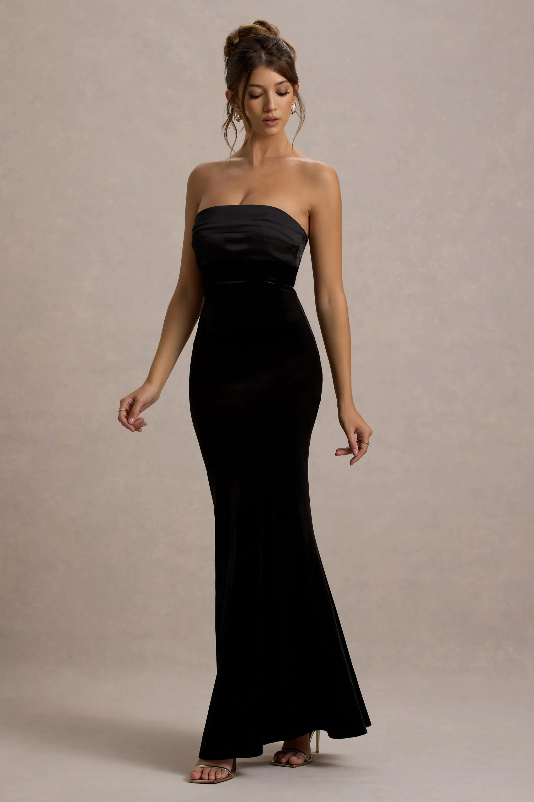 Ambrosi | Black Velvet Bandeau Maxi Dress Club L London