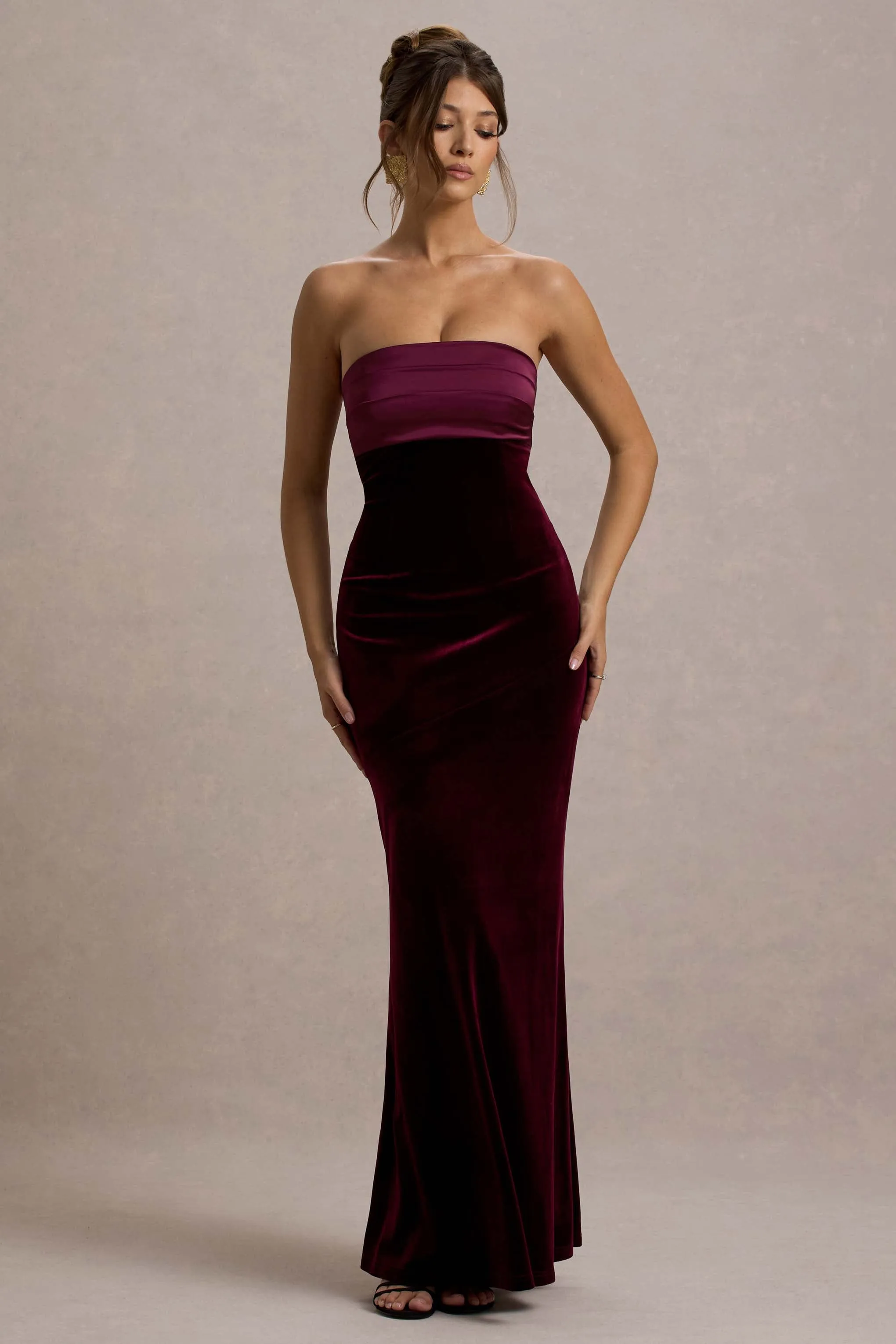 Ambrosi | Port Velvet Bandeau Maxi Dress Club L London