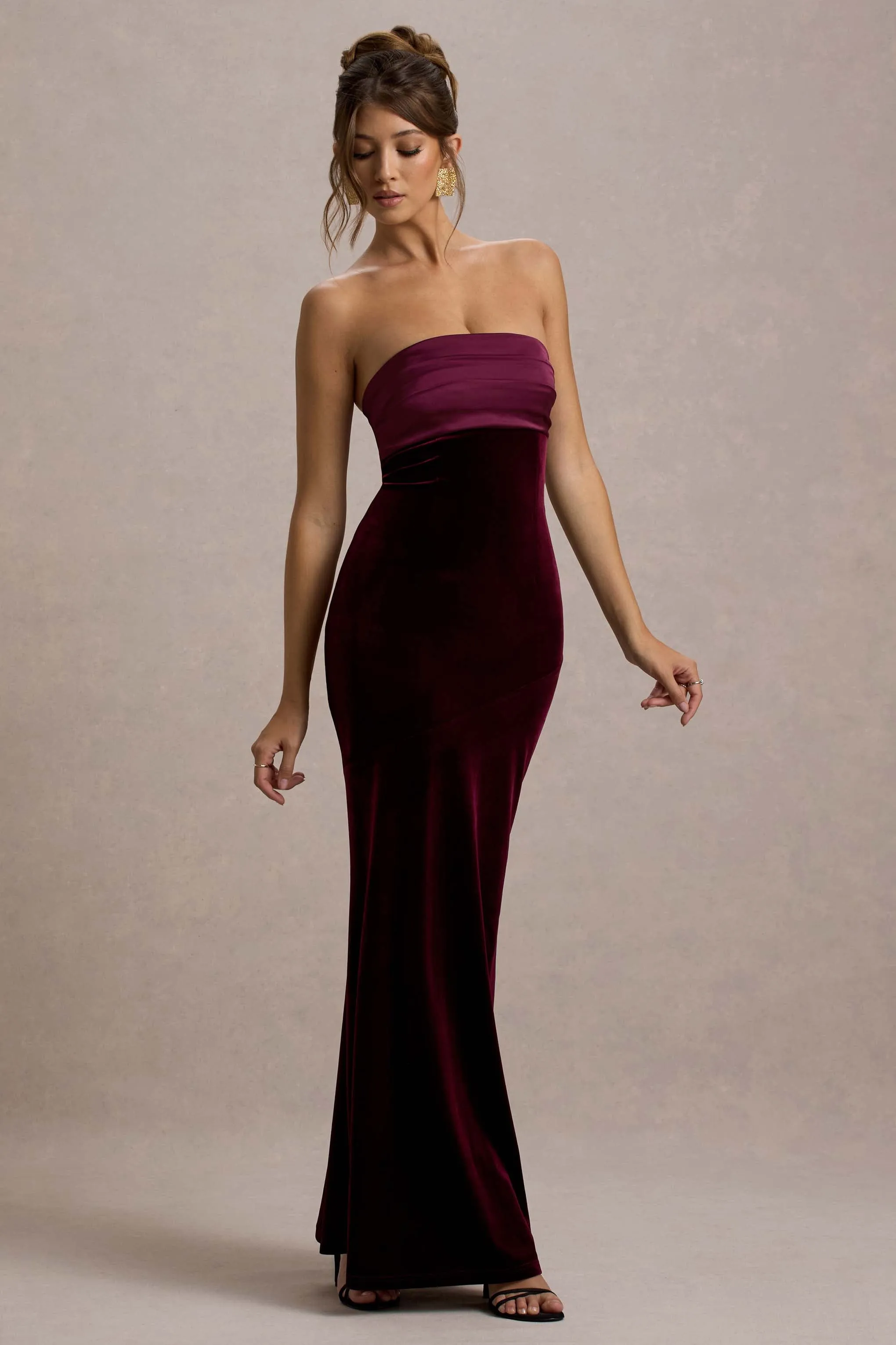 Ambrosi | Port Velvet Bandeau Maxi Dress Club L London