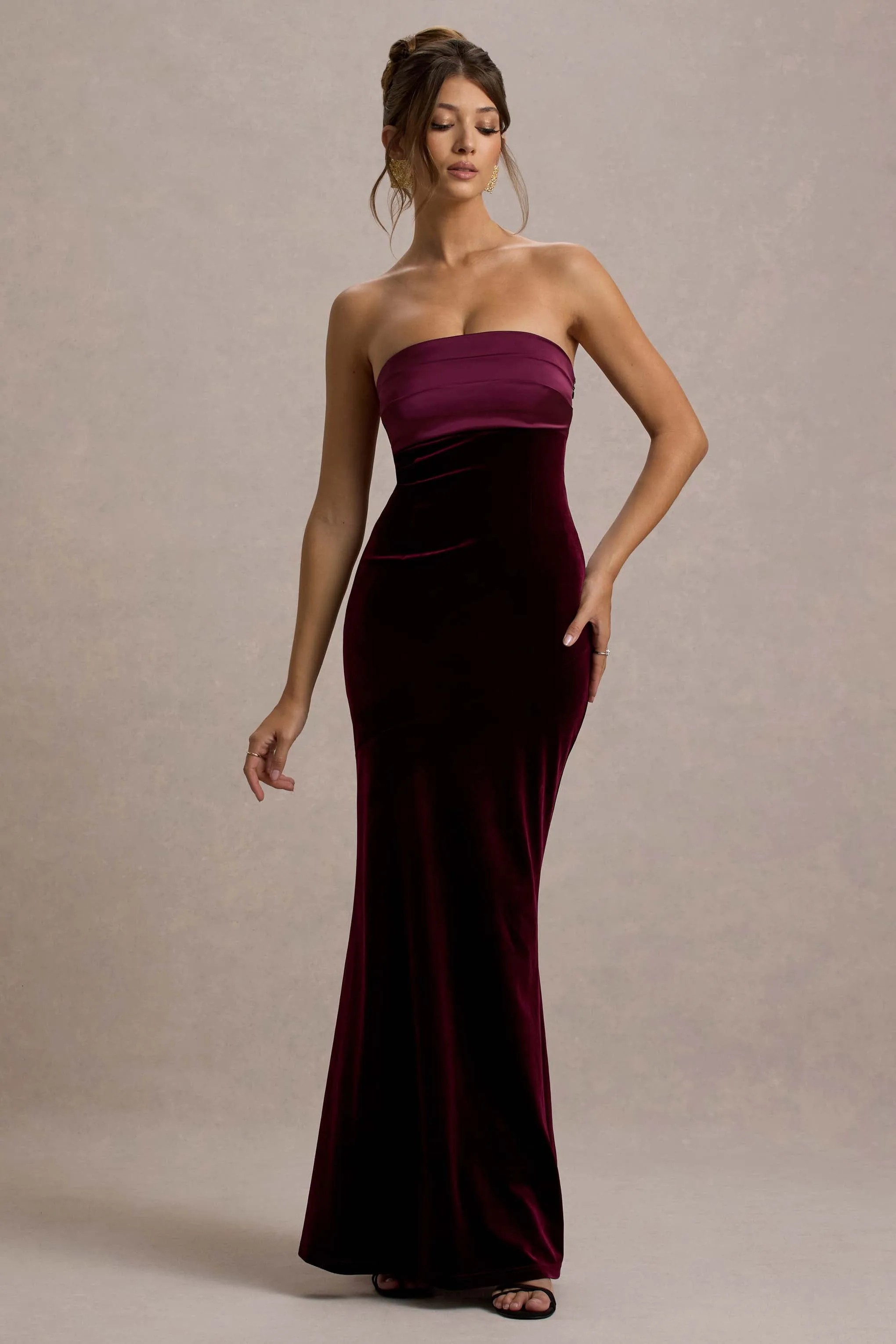 Ambrosi | Port Velvet Bandeau Maxi Dress Club L London