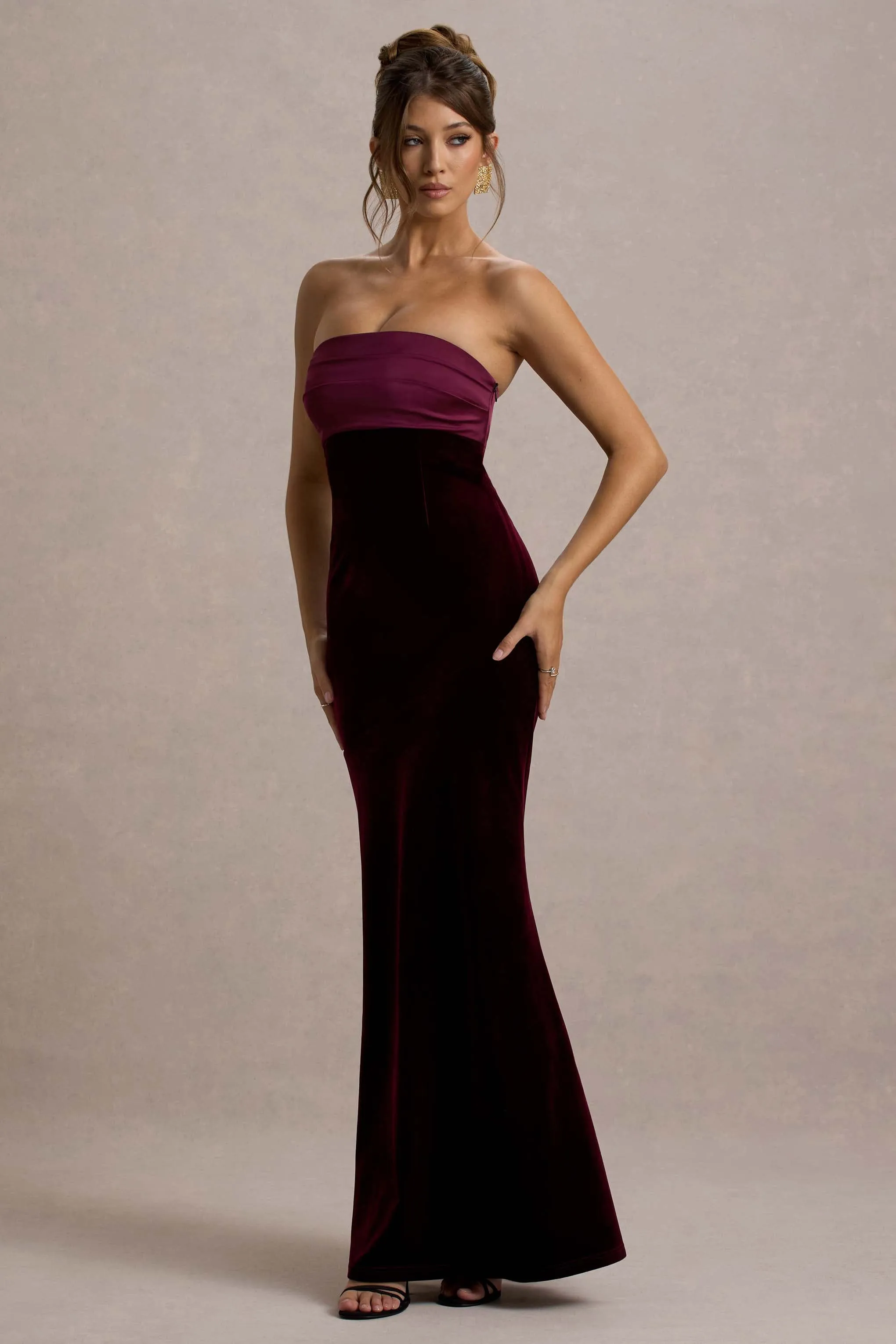 Ambrosi | Port Velvet Bandeau Maxi Dress Club L London