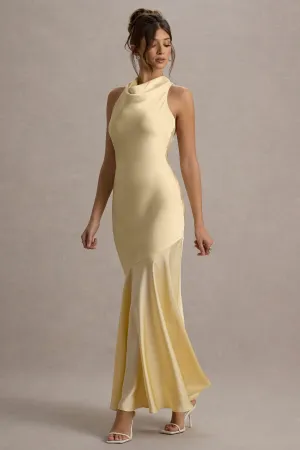 Amelita | Lemon Satin Cowl-Neck Maxi Dress Club L London