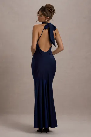 Amelita | Navy Satin Cowl-Neck Maxi Dress Club L London