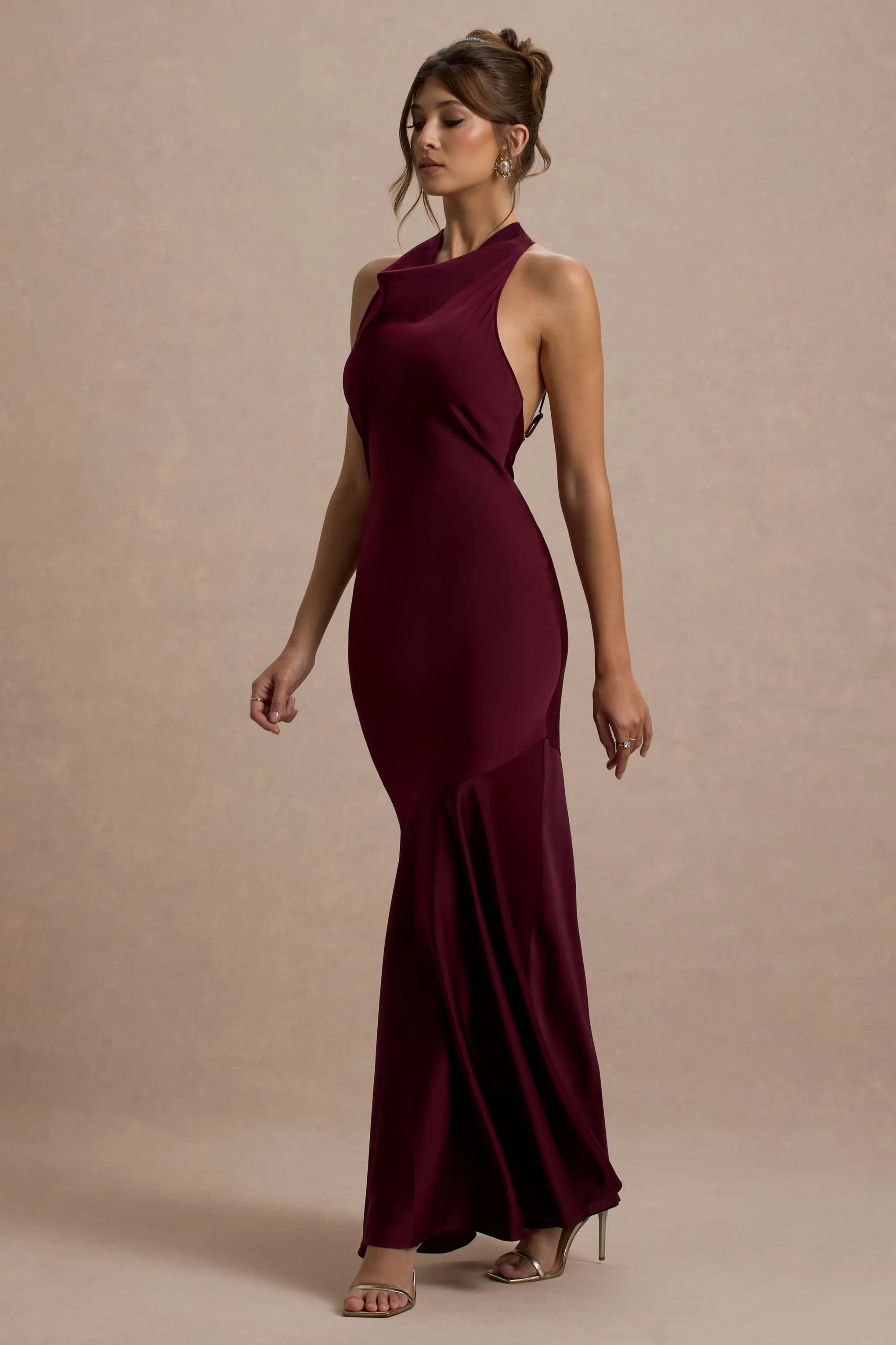 Amelita | Port Satin Cowl-Neck Maxi Dress Club L London