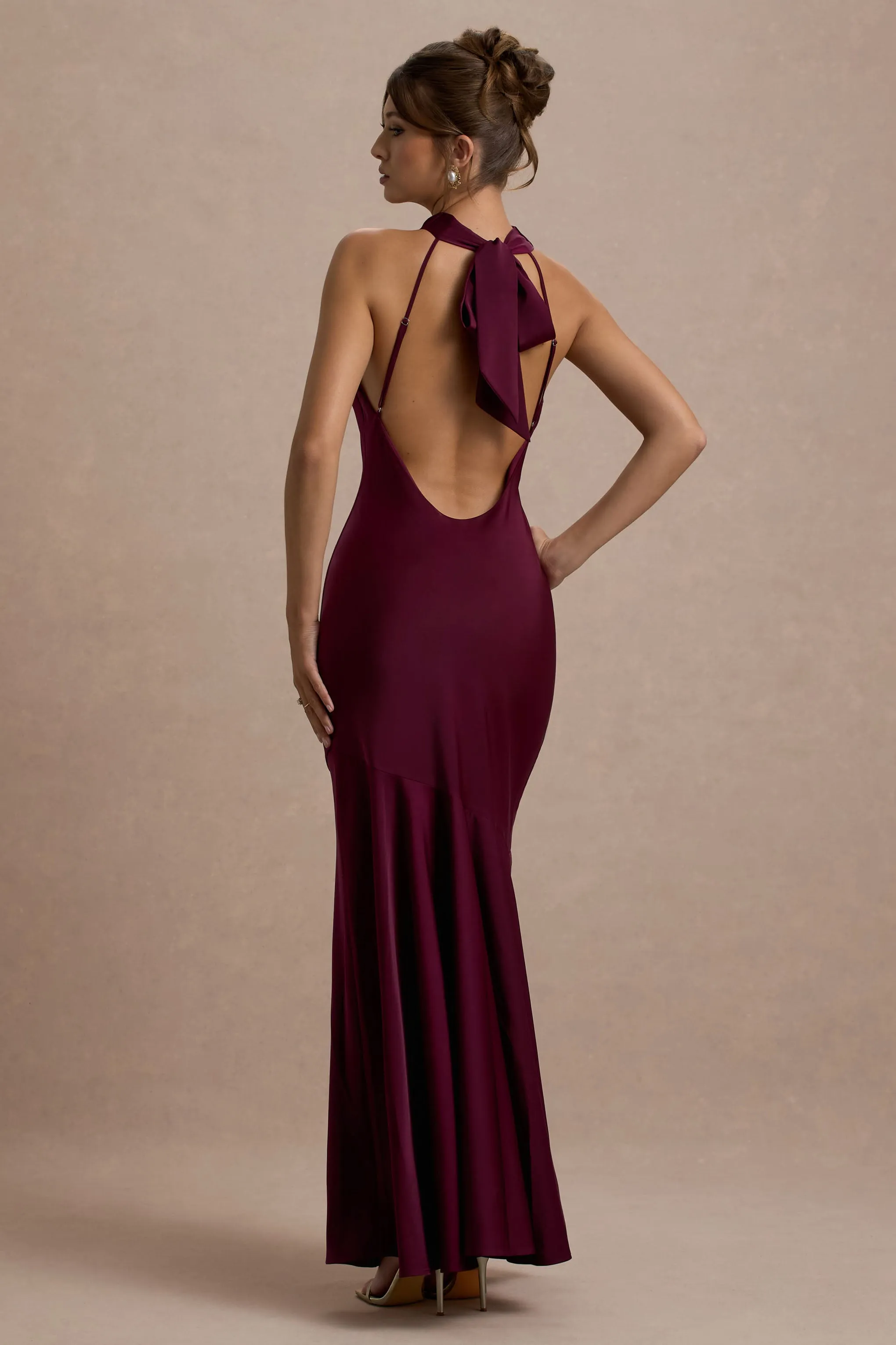 Amelita | Port Satin Cowl-Neck Maxi Dress Club L London