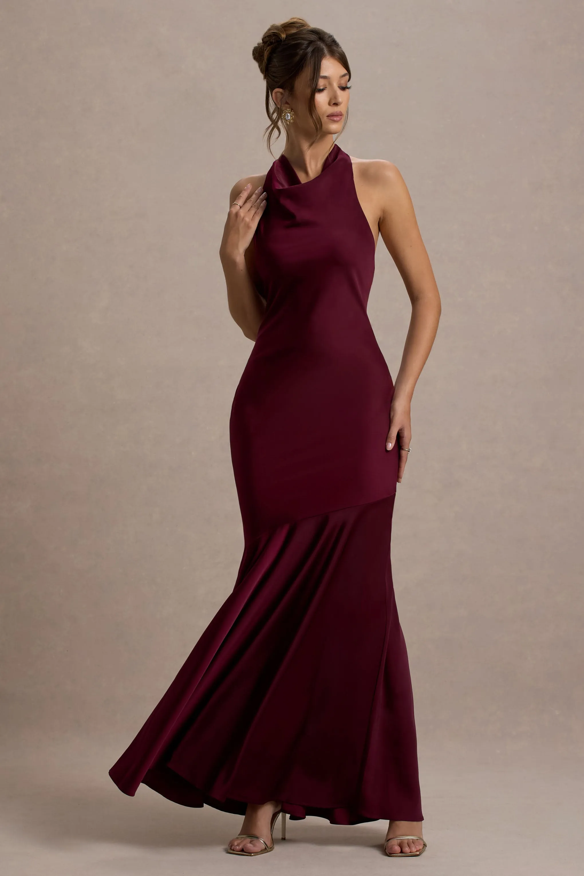 Amelita | Port Satin Cowl-Neck Maxi Dress Club L London