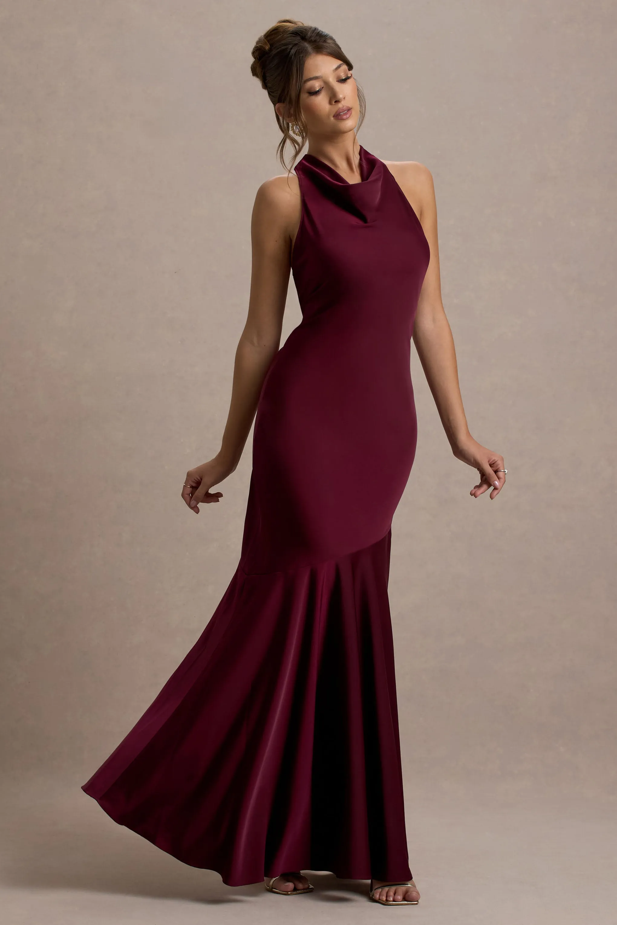 Amelita | Port Satin Cowl-Neck Maxi Dress Club L London