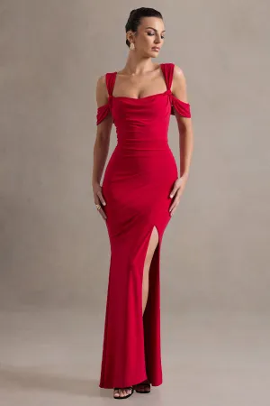 Amoura | Red Square-Neck Draped Wrap Maxi Dress Club L London