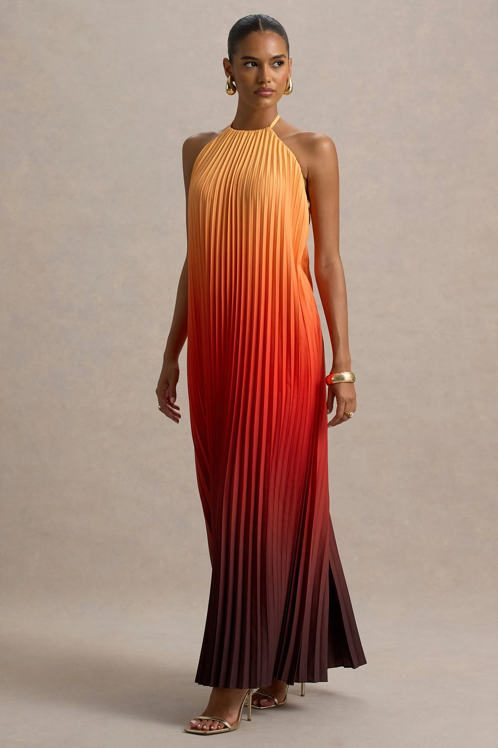 Anacapri | Orange Ombre Halter-Neck Backless Maxi Dress Club L London