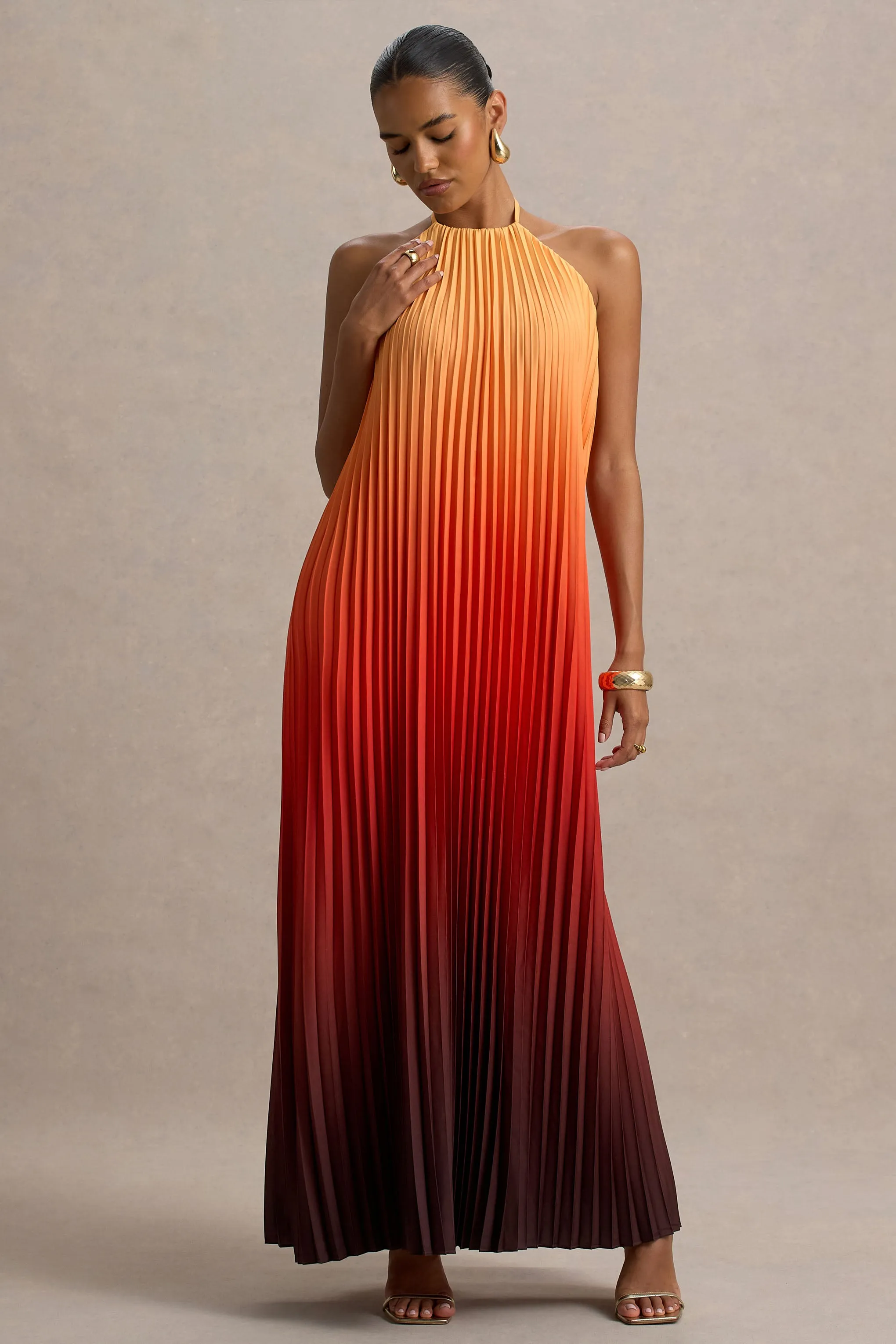 Anacapri | Orange Ombre Halter-Neck Backless Maxi Dress Club L London