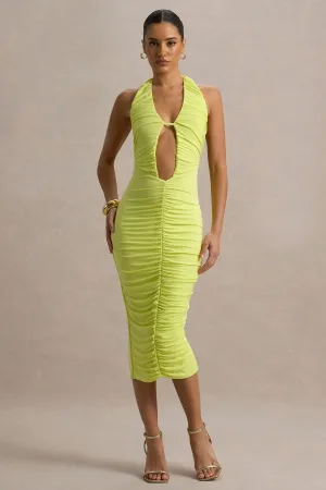 Anaisa | Lime Green Plunge Halter-Neck Midi Dress Club L London