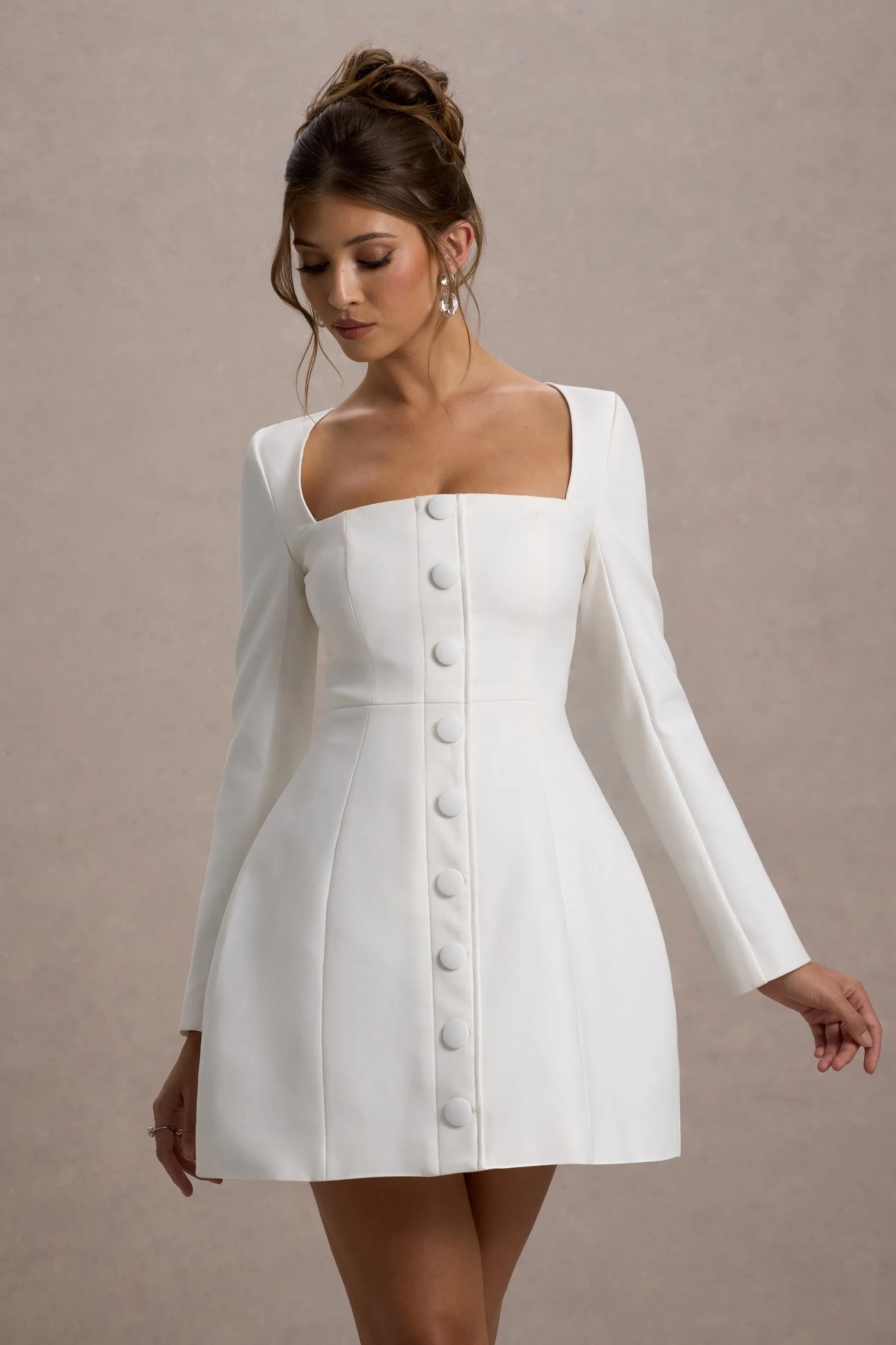 Andie | White Tailored Square-Neck Mini Dress Club L London