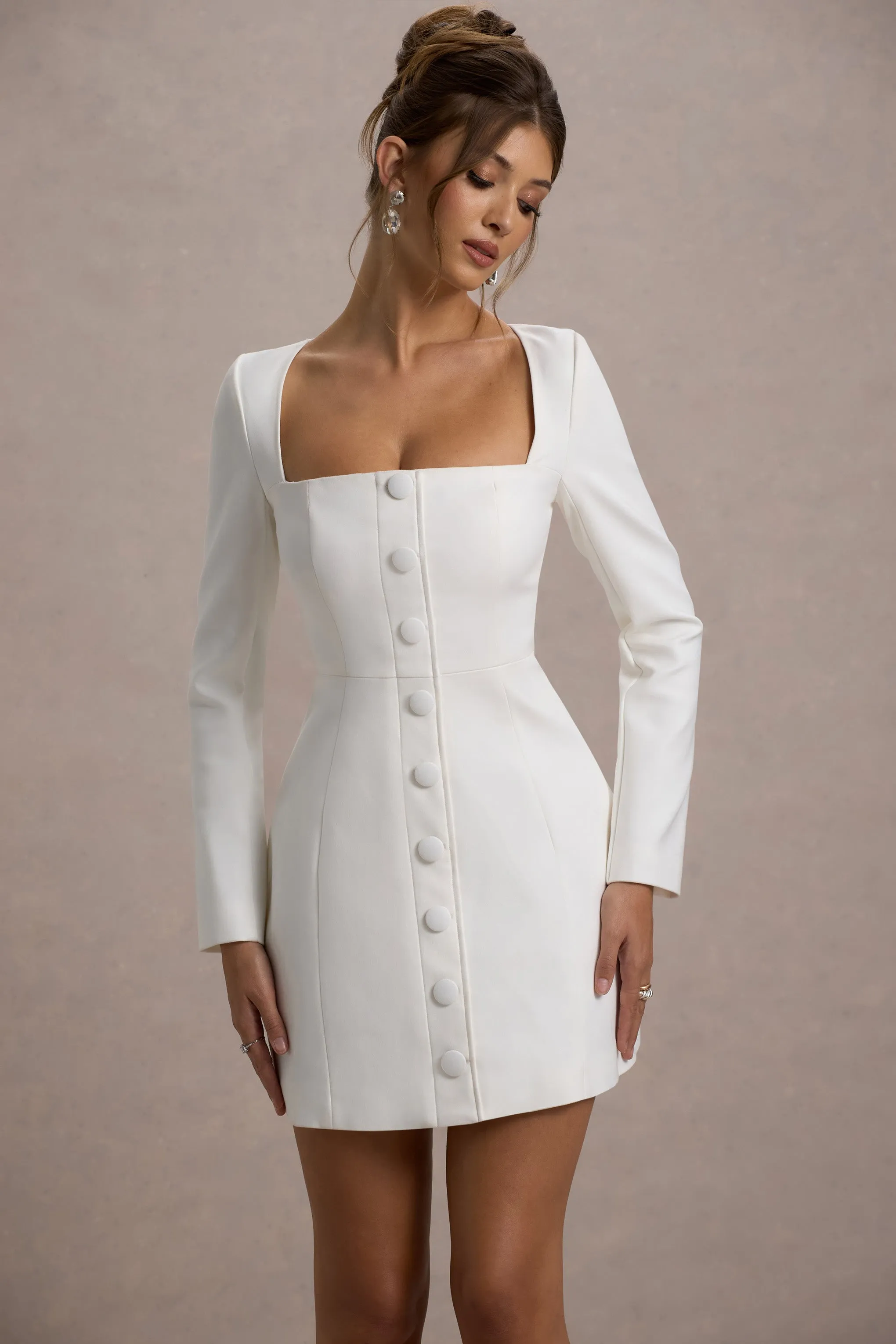 Andie | White Tailored Square-Neck Mini Dress Club L London