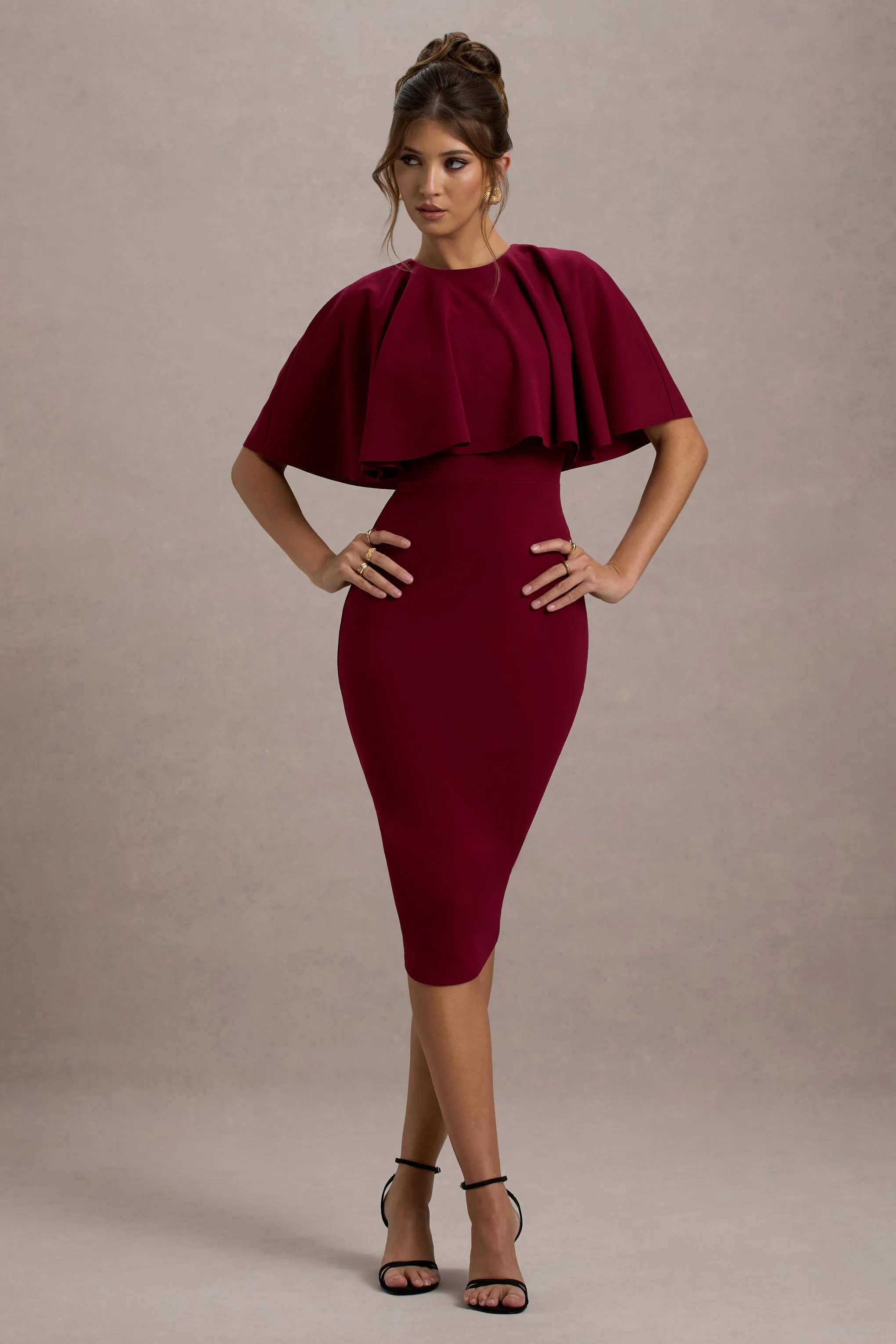 Andorra | Berry Bodycon Cape Midi Dress Club L London