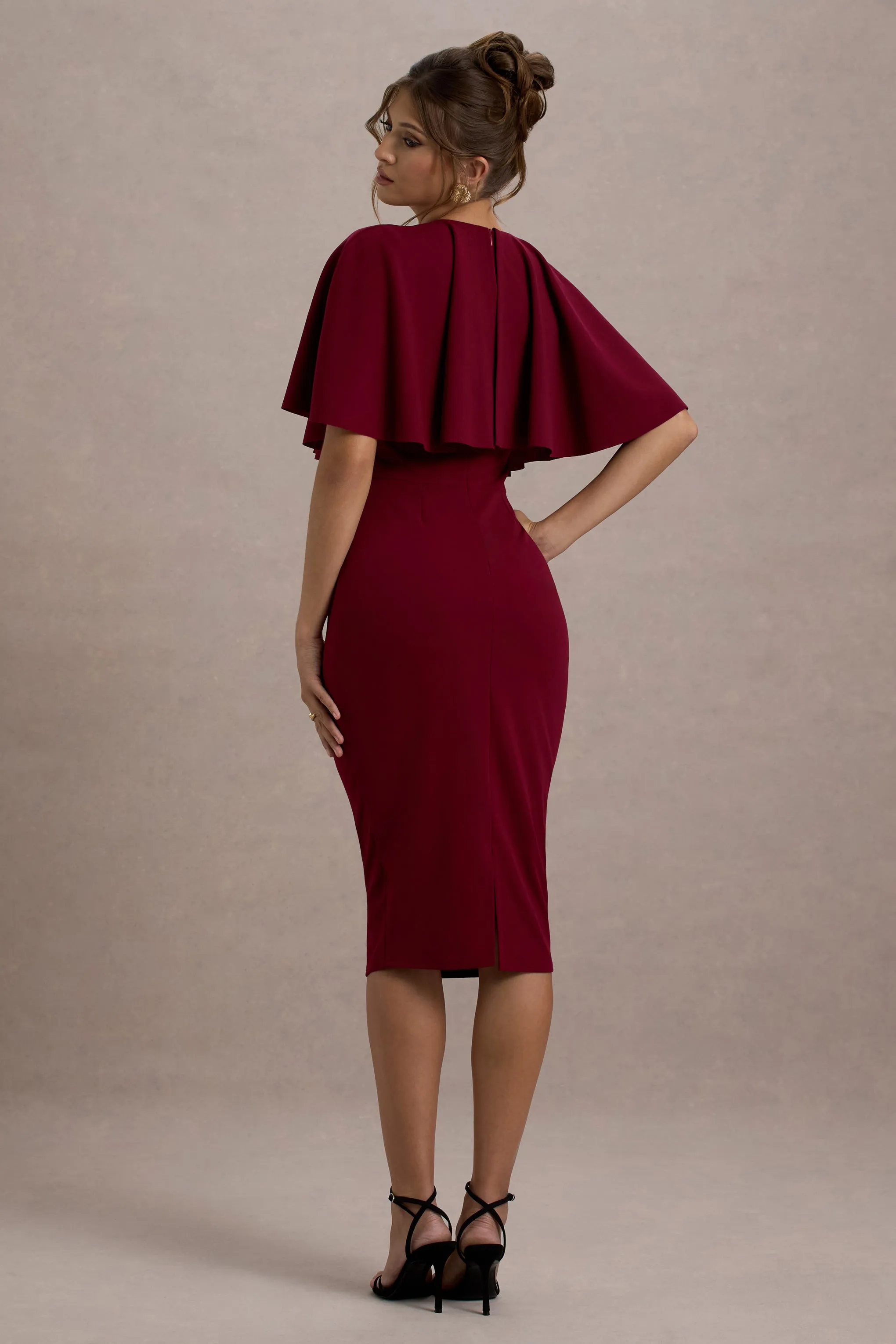 Andorra | Berry Bodycon Cape Midi Dress Club L London