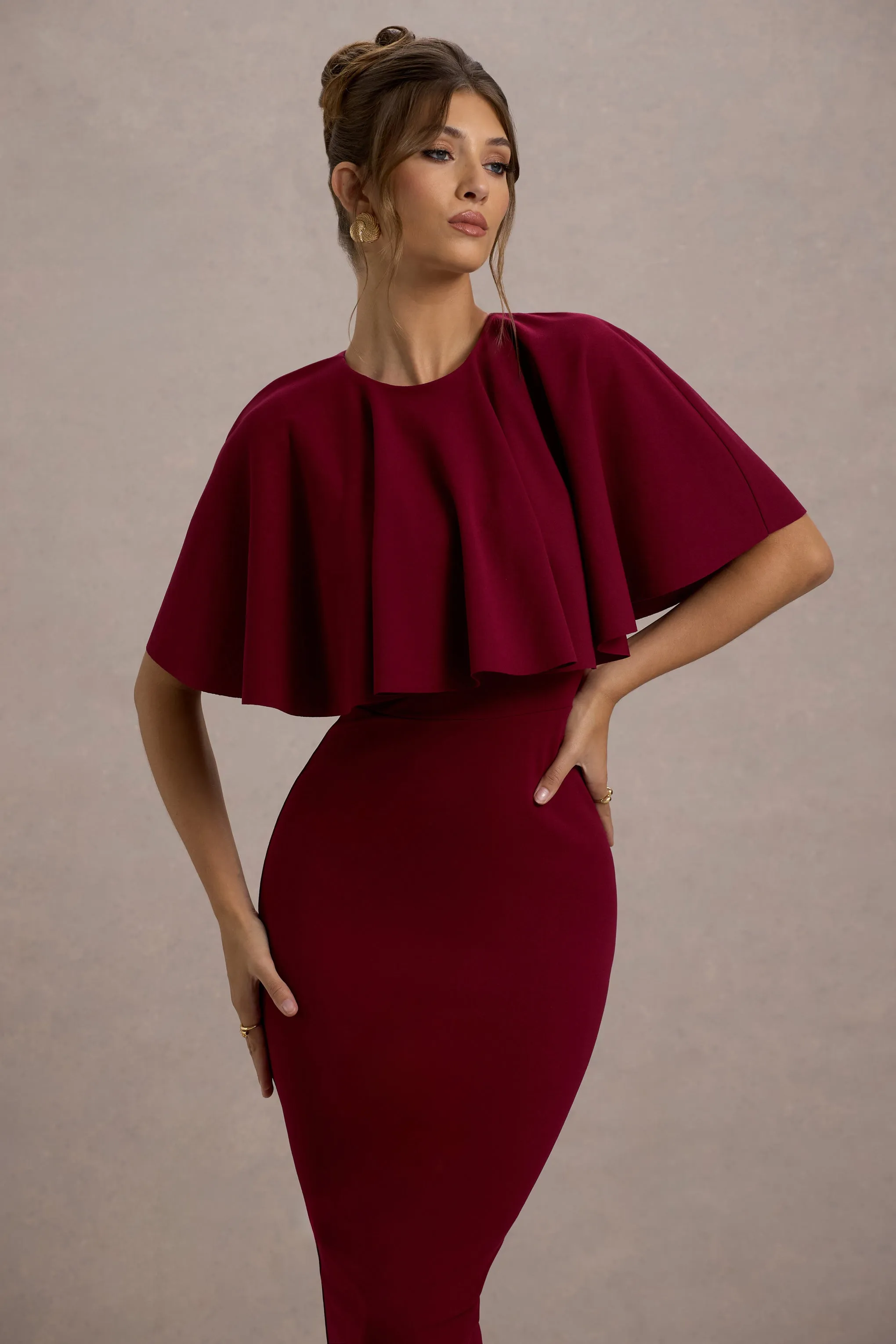 Andorra | Berry Bodycon Cape Midi Dress Club L London