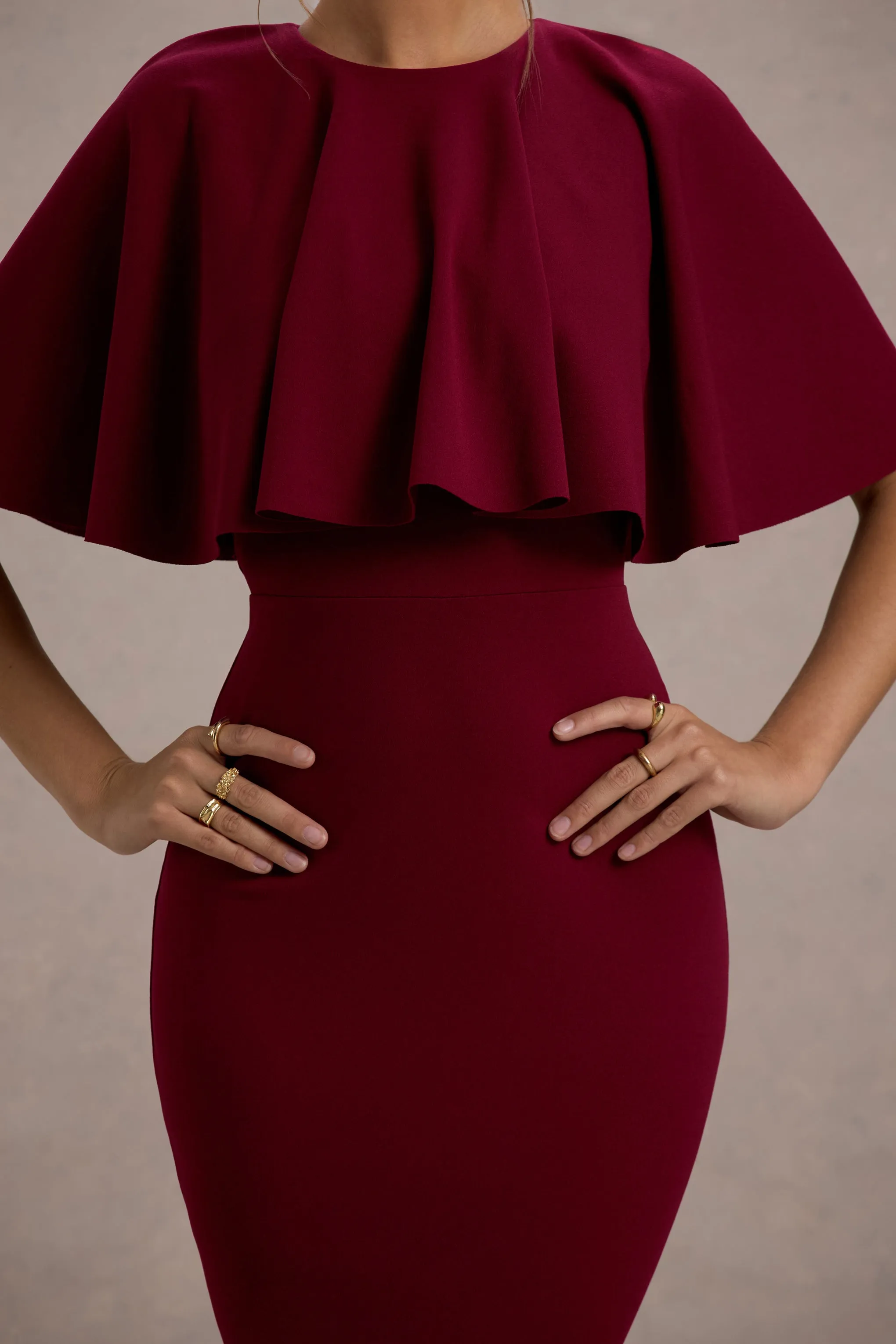 Andorra | Berry Bodycon Cape Midi Dress Club L London