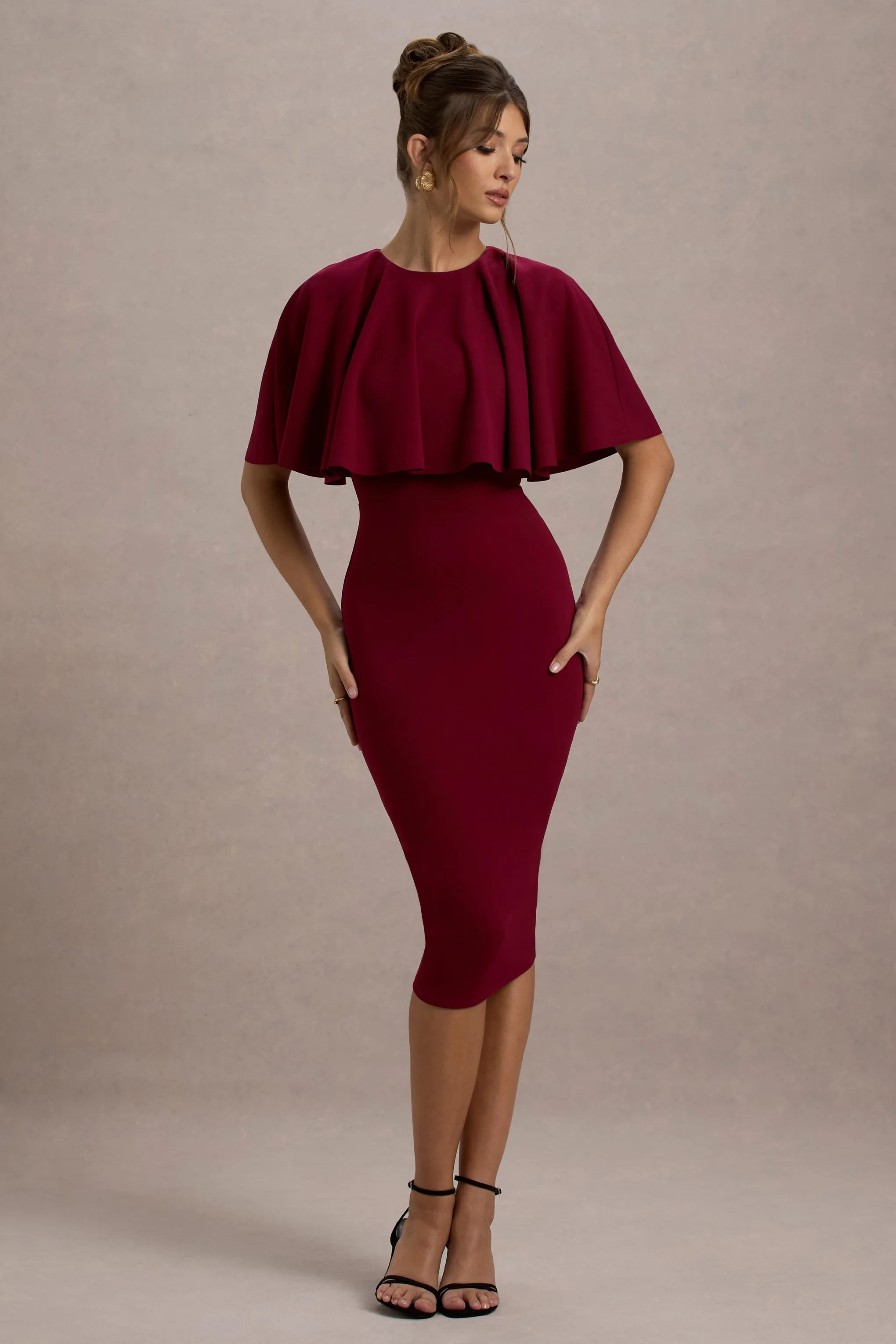 Andorra | Berry Bodycon Cape Midi Dress Club L London