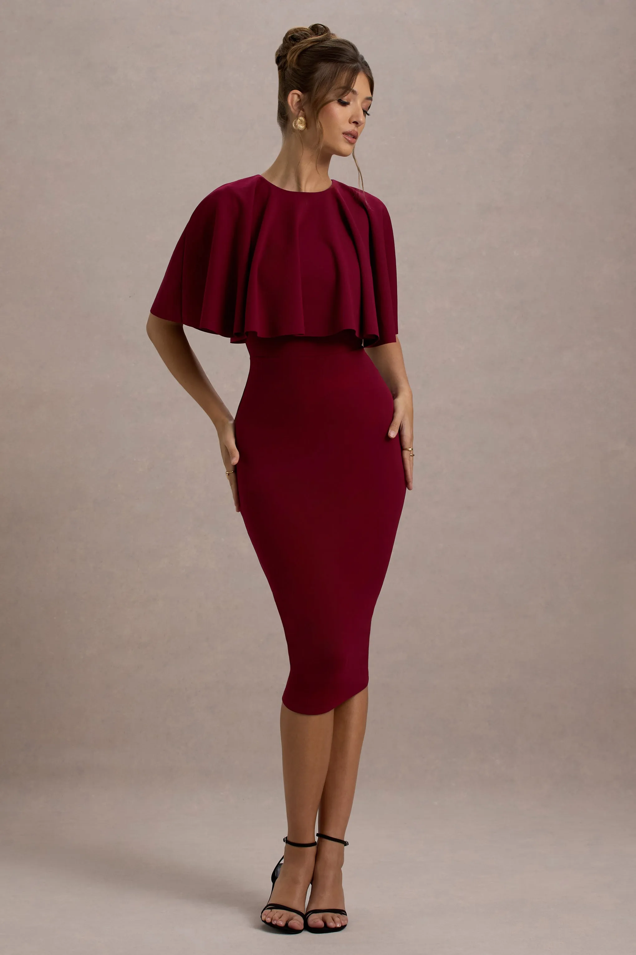 Andorra | Berry Bodycon Cape Midi Dress Club L London
