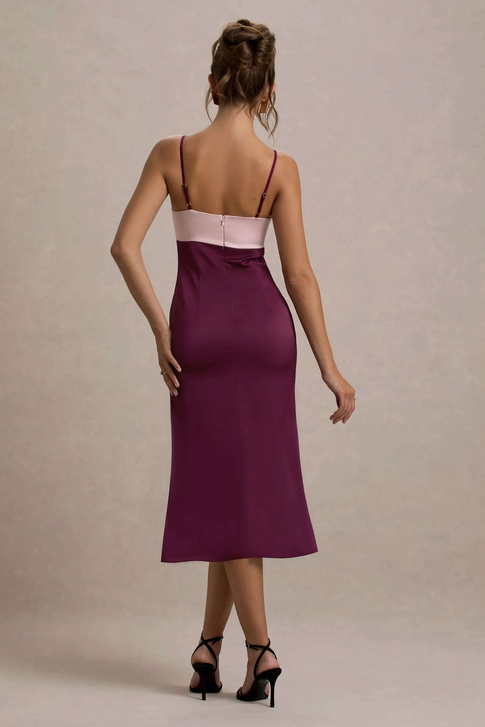 Andretti | Burgundy & Pink Satin Strappy Midi Dress Club L London