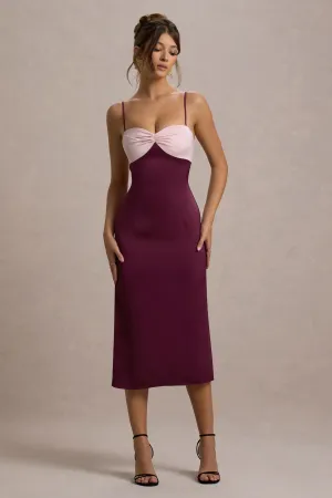 Andretti | Burgundy & Pink Satin Strappy Midi Dress Club L London