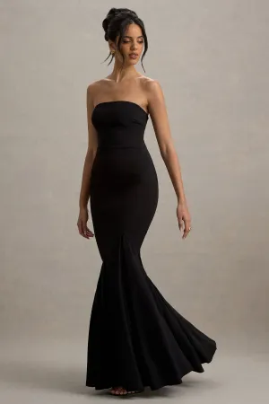 Angela | Black Bandeau Fishtail Maxi Dress Club L London