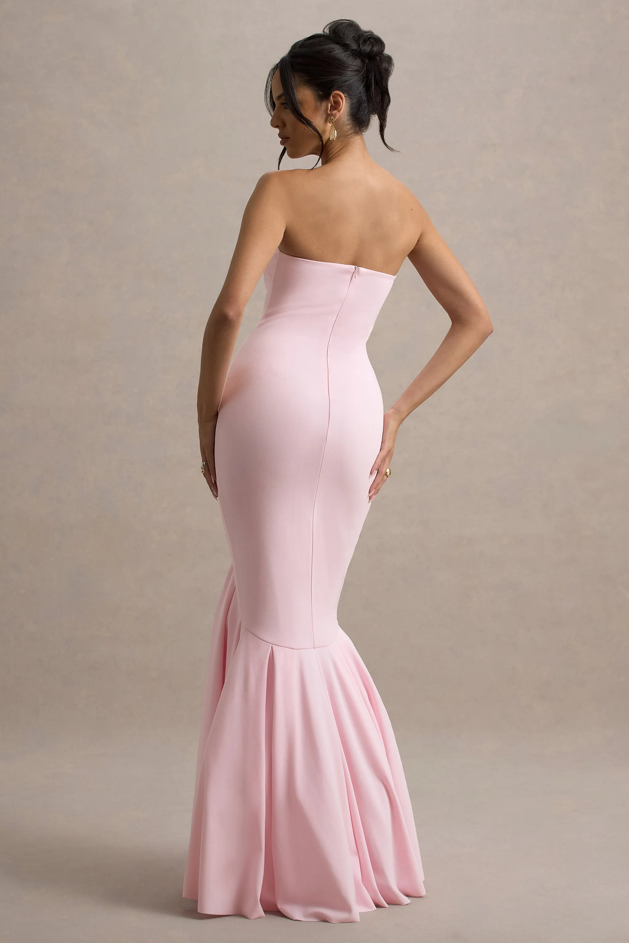 Angela | Pink Bandeau Fishtail Maxi Dress Club L London