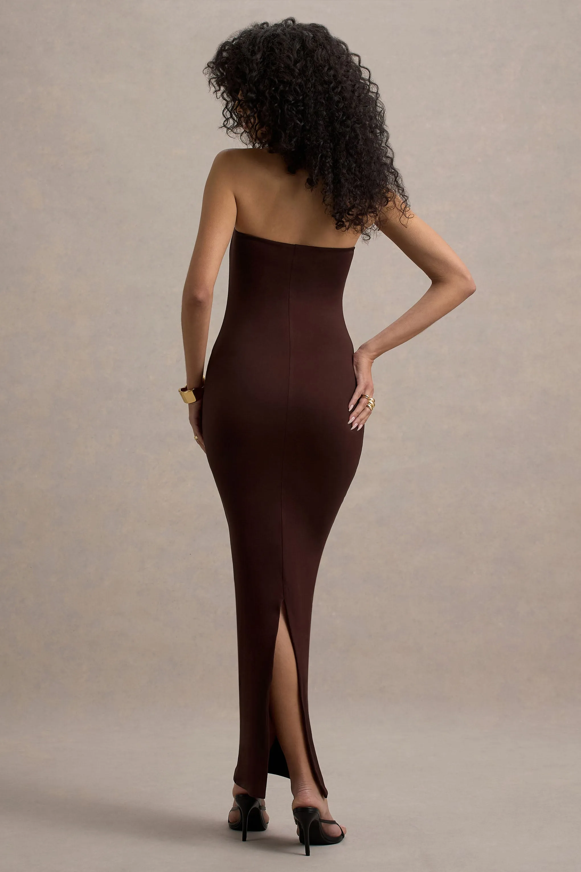 Angelie | Brown Bandeau Bodycon Maxi Dress Club L London