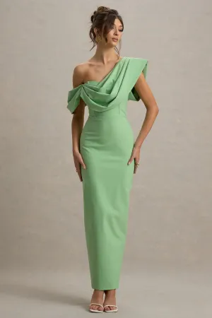 Angelina | Green Draped Shoulder Maxi Dress Club L London