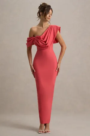 Angelina | Pink Draped Shoulder Maxi Dress Club L London
