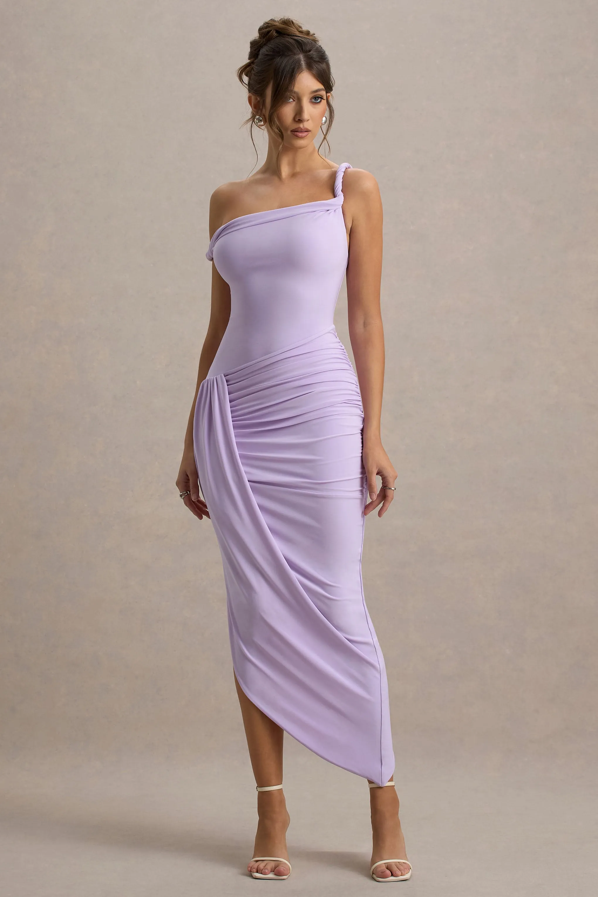 Angelique | Lilac Twisted Asymmetric Maxi Dress Club L London