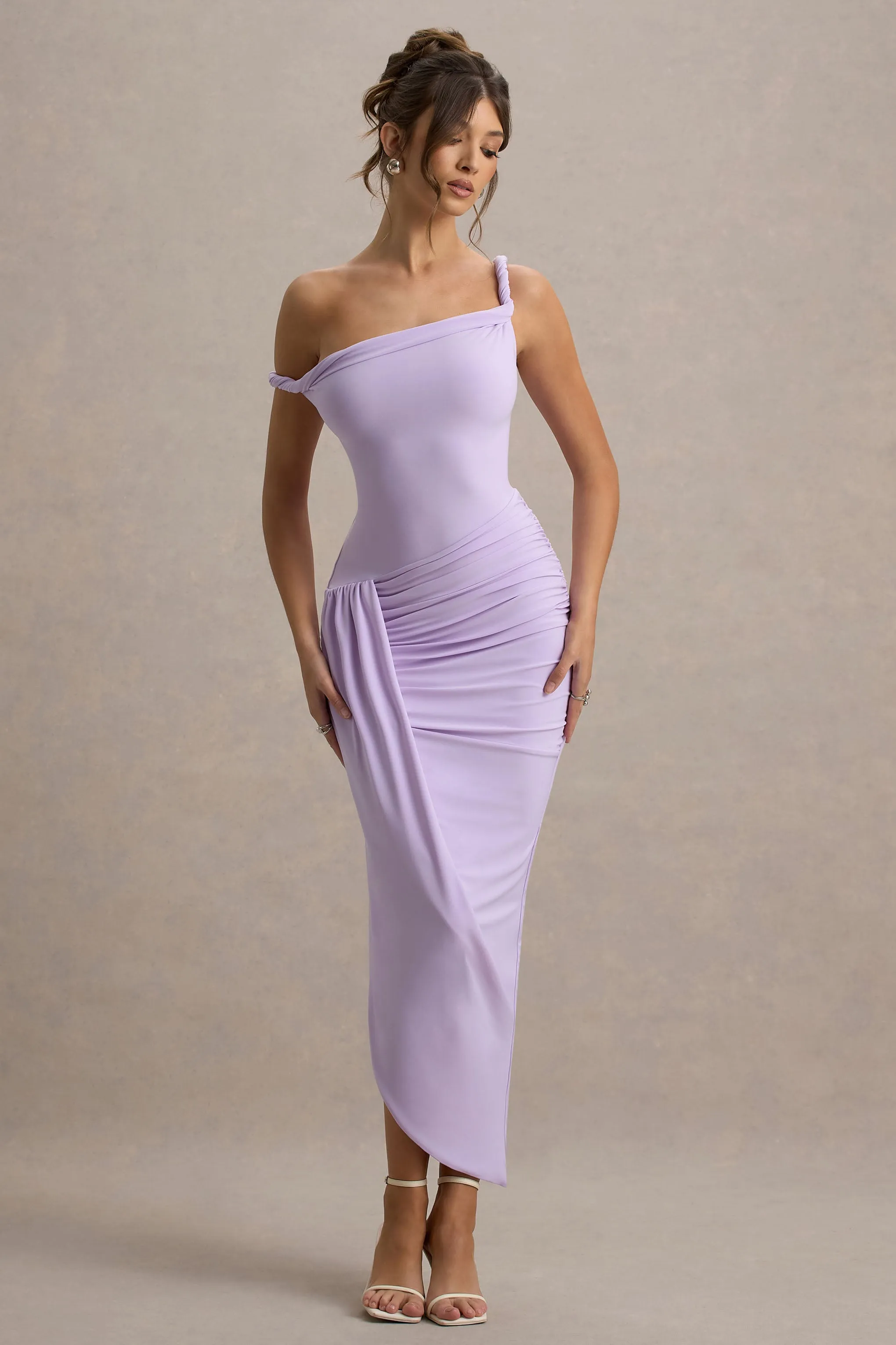 Angelique | Lilac Twisted Asymmetric Maxi Dress Club L London