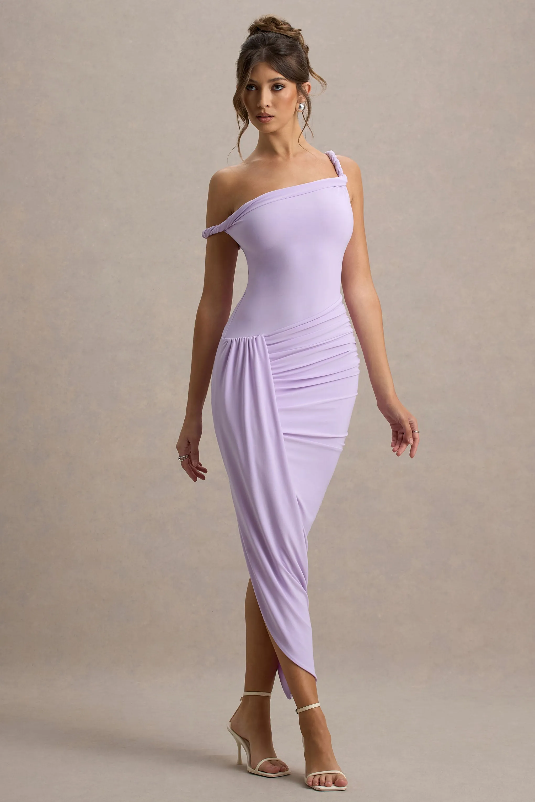 Angelique | Lilac Twisted Asymmetric Maxi Dress Club L London