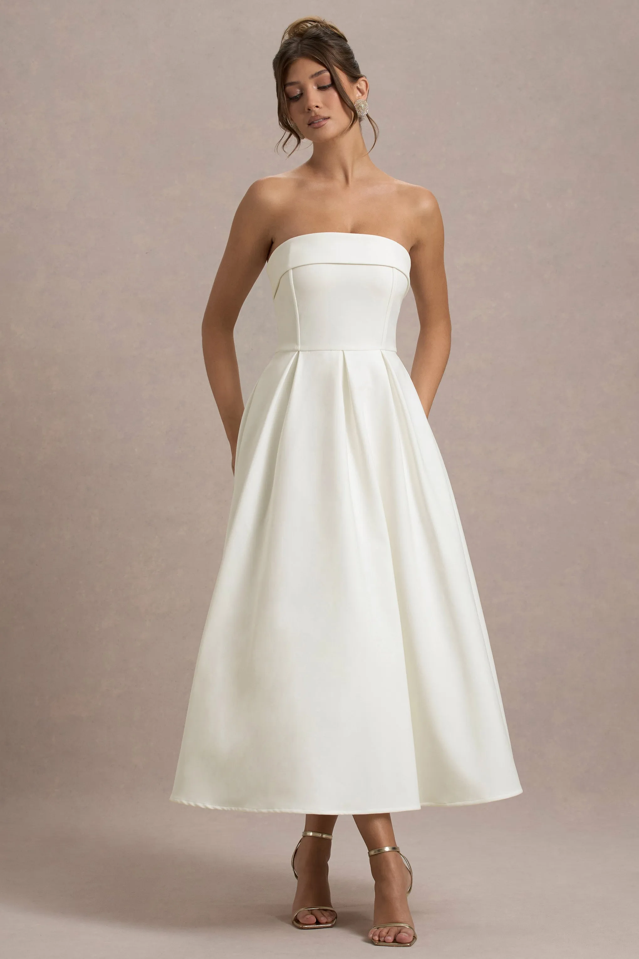 Annalise | Ecru Bandeau Skater Midi Dress Club L London