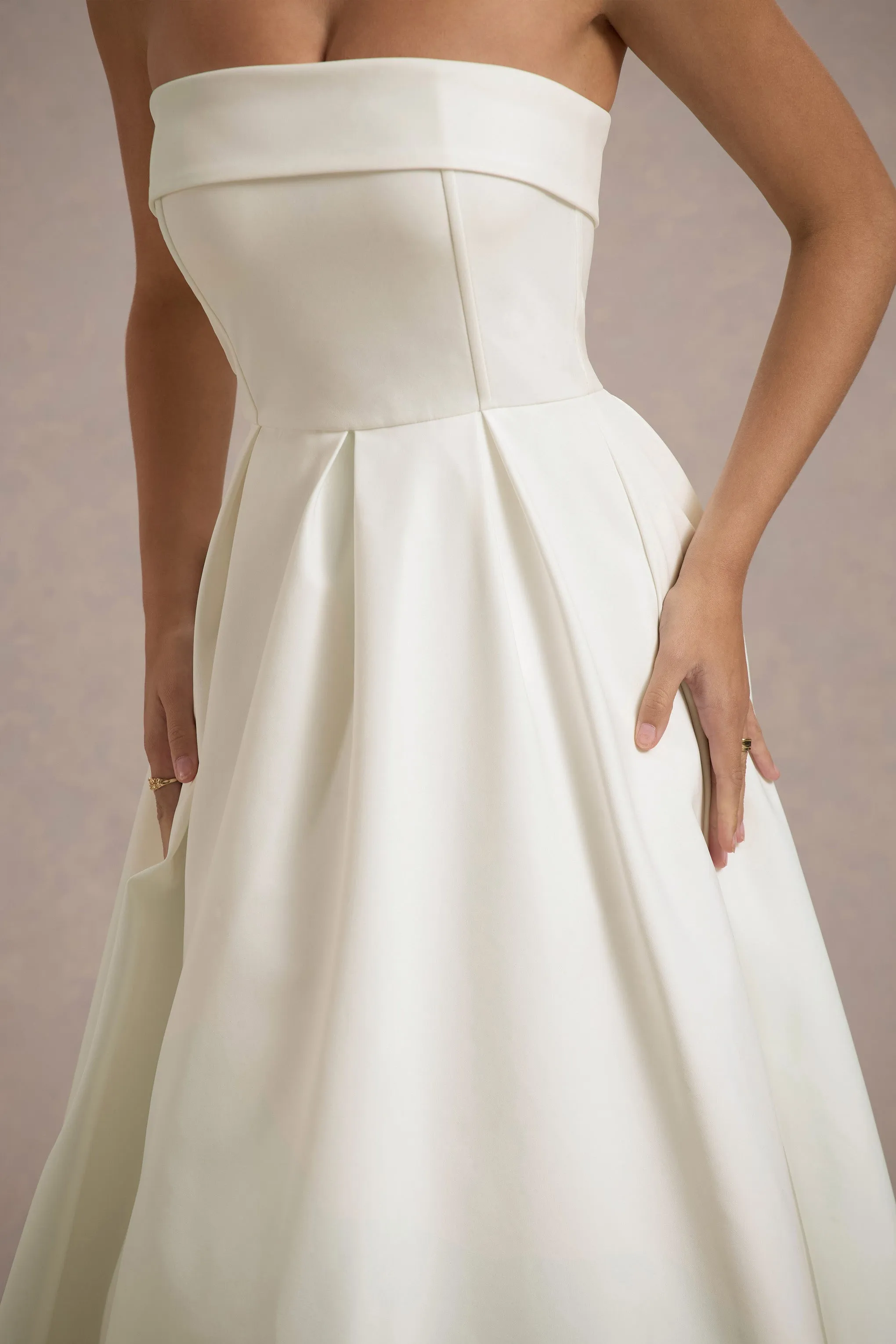 Annalise | Ecru Bandeau Skater Midi Dress Club L London