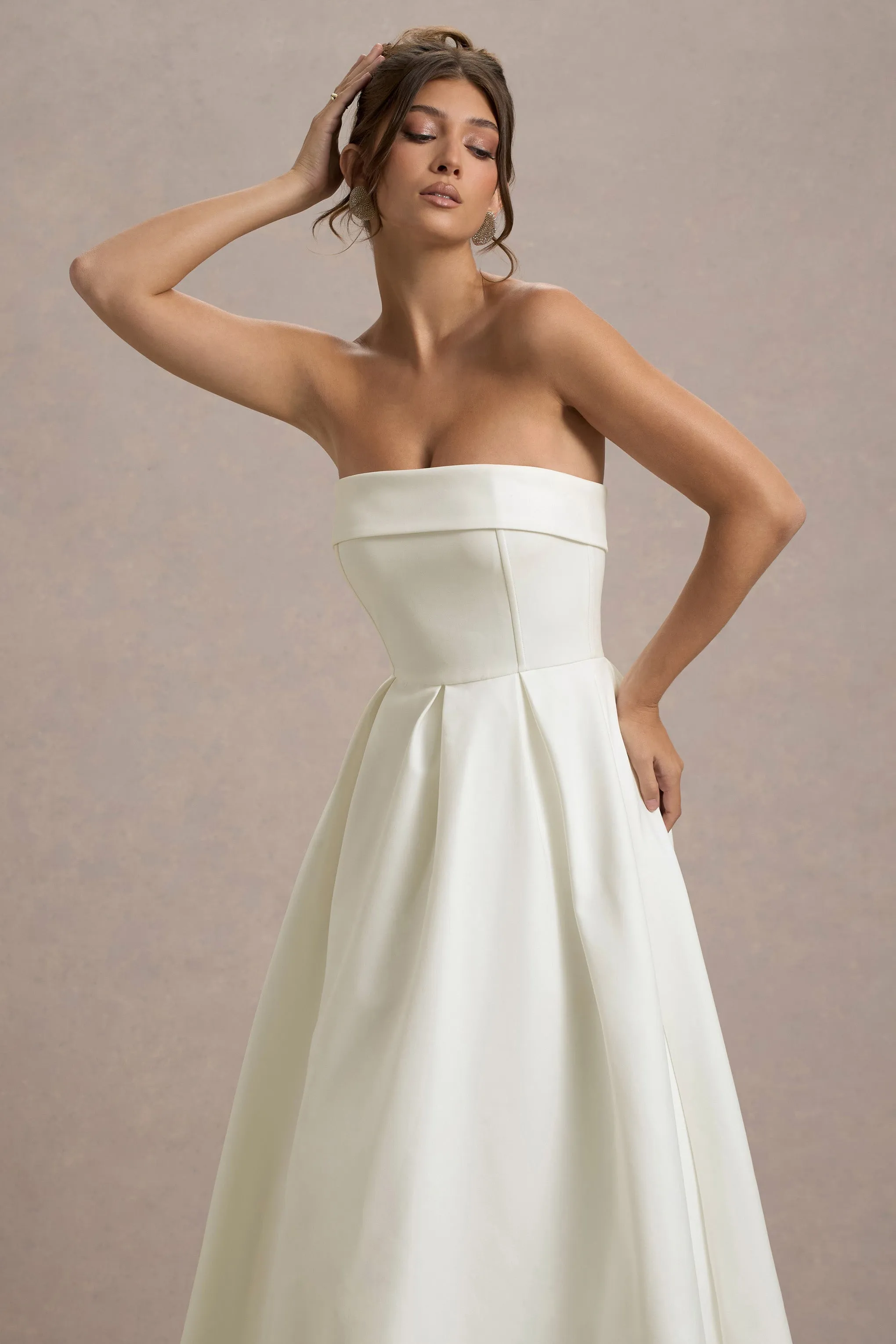 Annalise | Ecru Bandeau Skater Midi Dress Club L London
