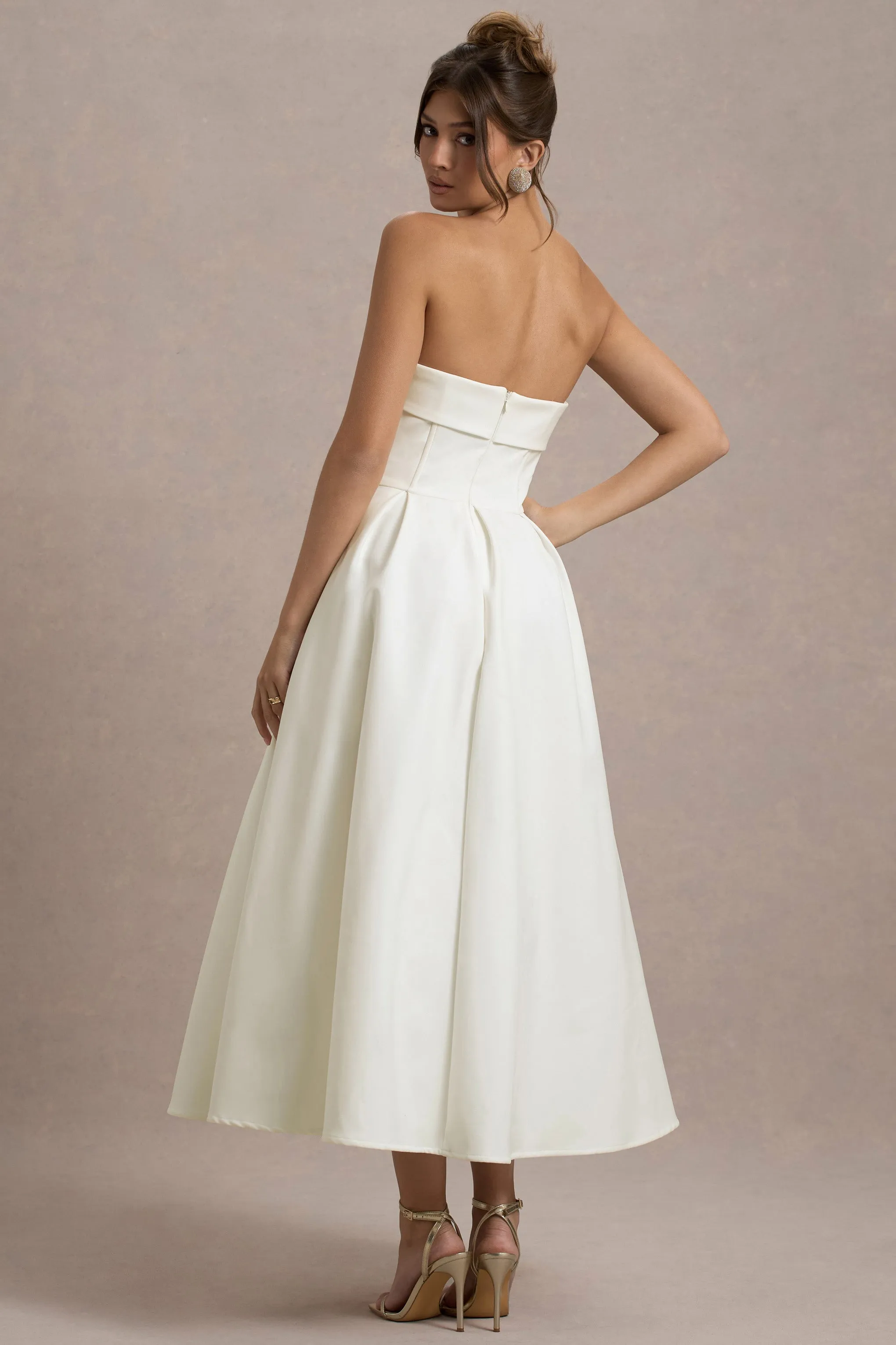 Annalise | Ecru Bandeau Skater Midi Dress Club L London