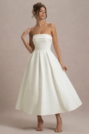 Annalise | Ecru Bandeau Skater Midi Dress Club L London