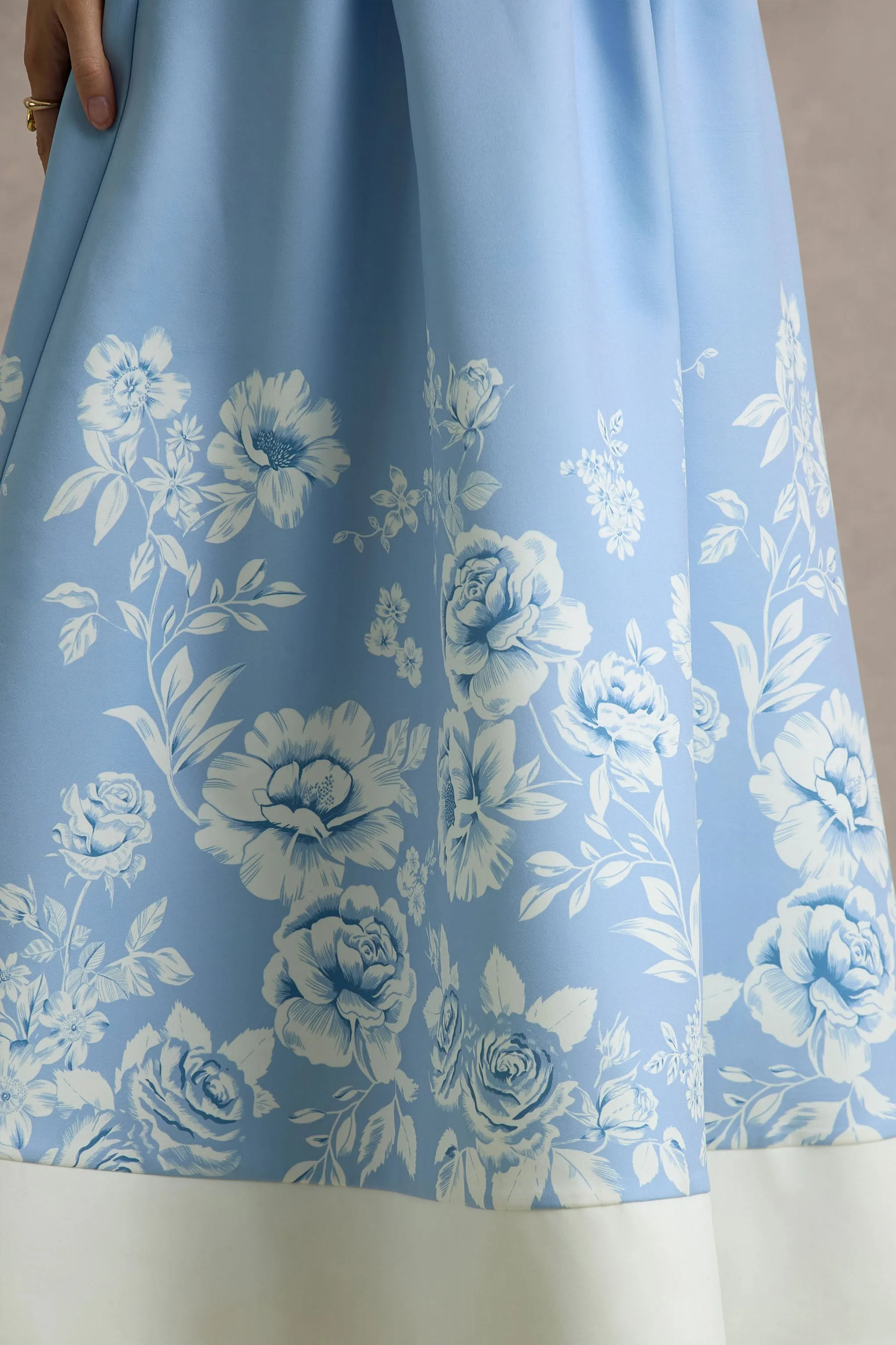 Annalise | Light Blue Floral Print Bandeau Skater Midi Dress Club L London