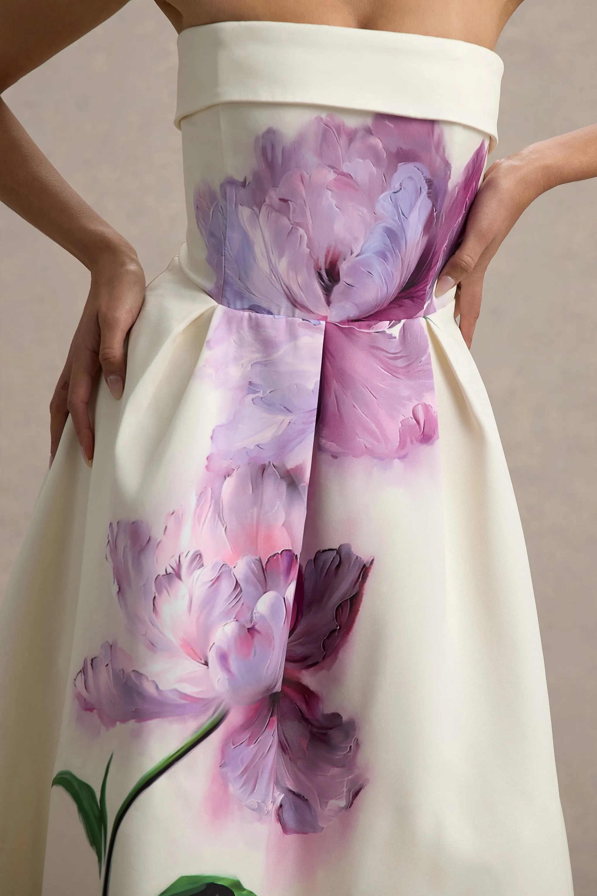 Annalise | Peony Floral Print Bandeau Skater Midi Dress Club L London