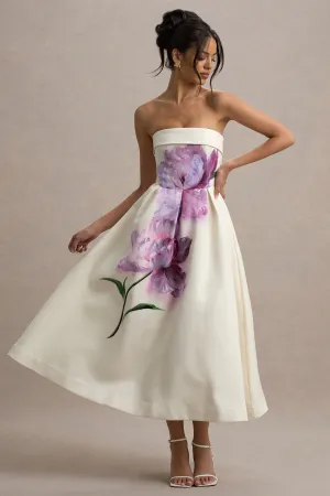 Annalise | Peony Floral Print Bandeau Skater Midi Dress Club L London